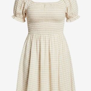 Rachel Parcell Beige Gingham Smocked Midi Dress